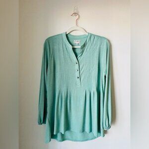 Wonderly Mint Green Pintuck Pleated Long Sleeve Blouse Size PM